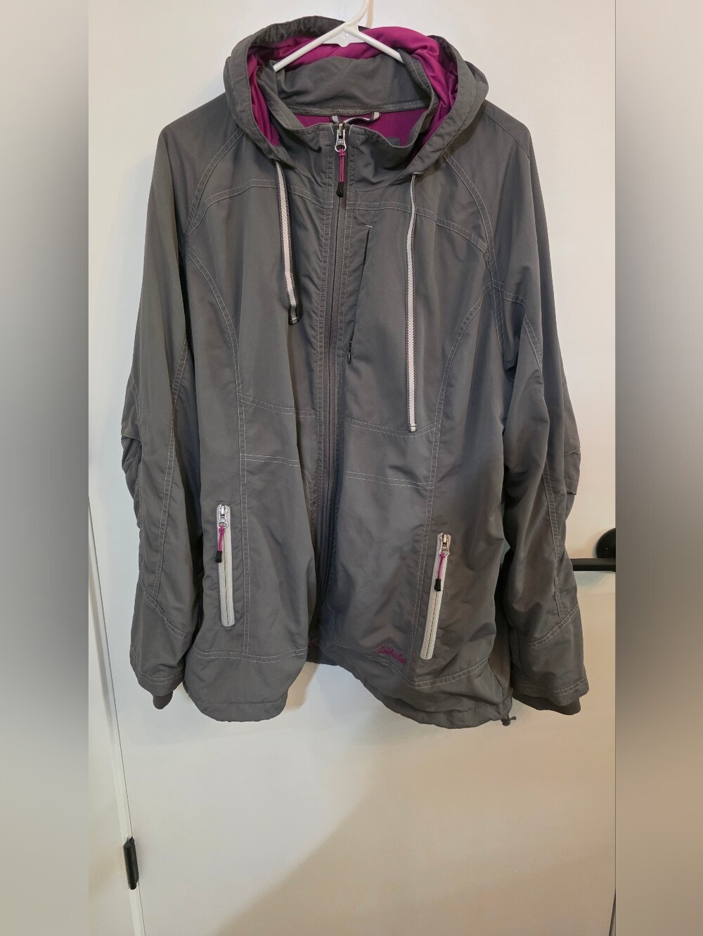 Gray Women's Hooded Jacket with Pink Accent